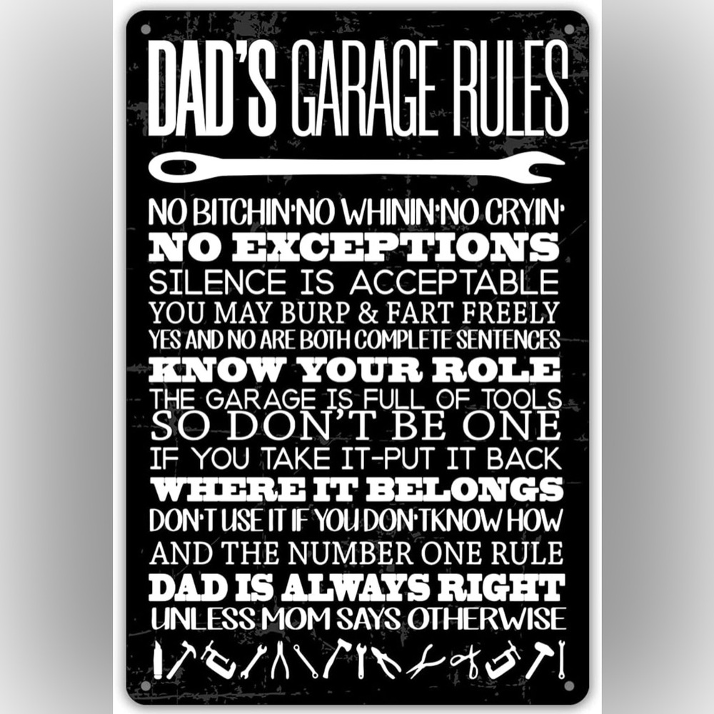 3/$15 🔴 Dad’s Garage Rules Sign
